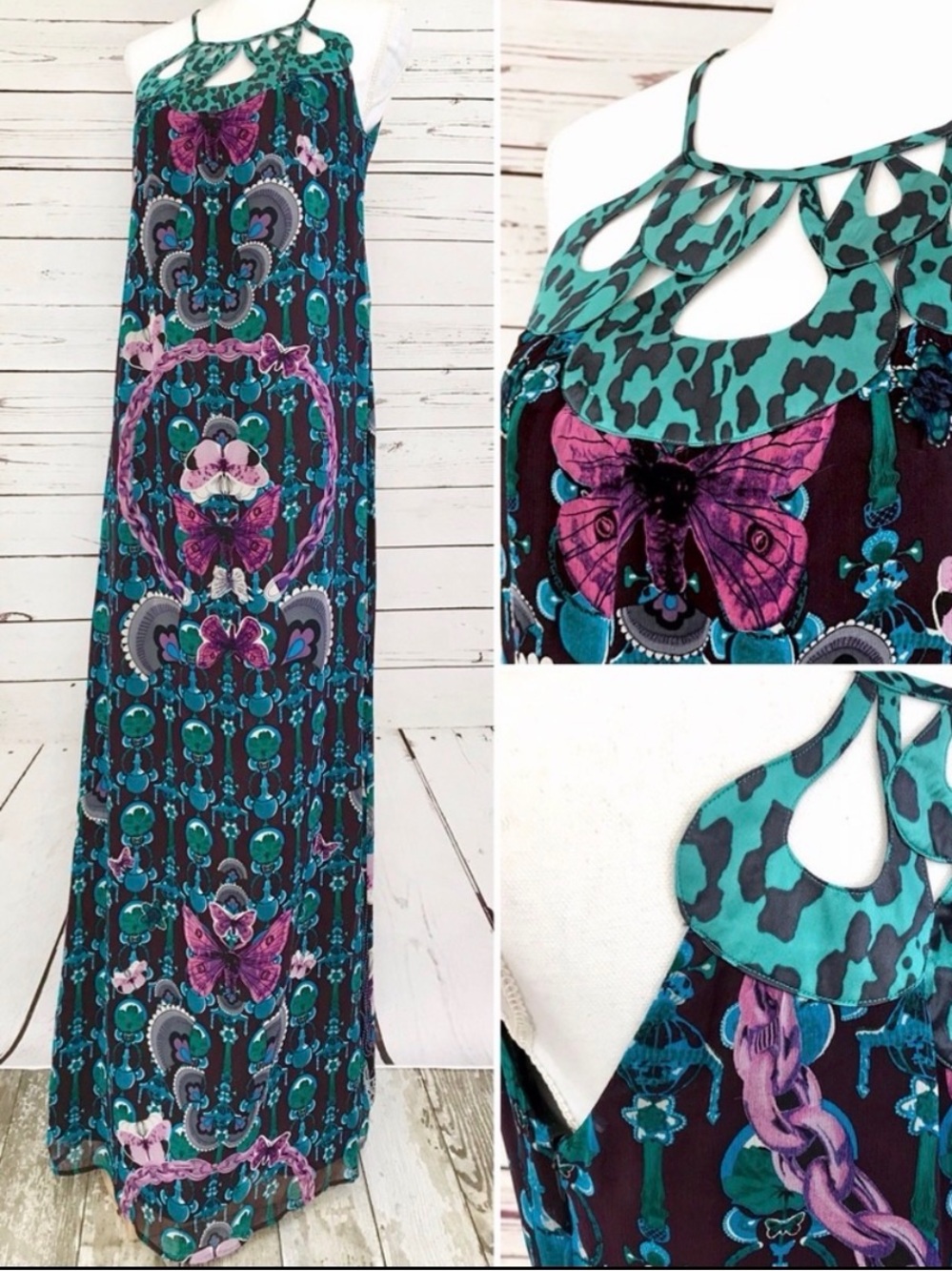 Custo Barcelona Teal & Purple Patterned Maxi Dress